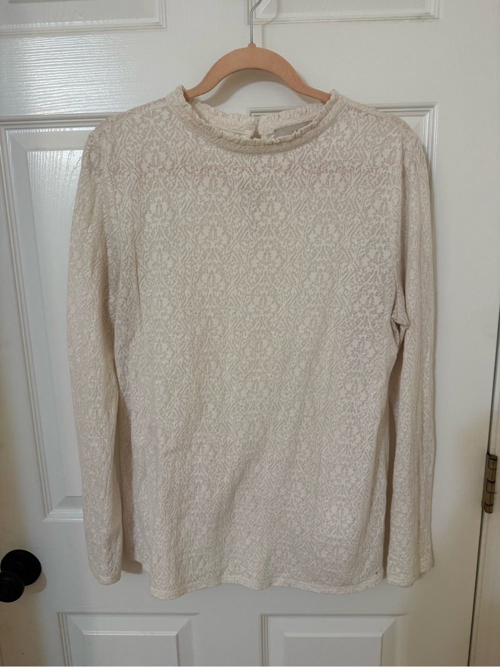 LOFT Cream Lace Long-Sleeve Mock Neck Top